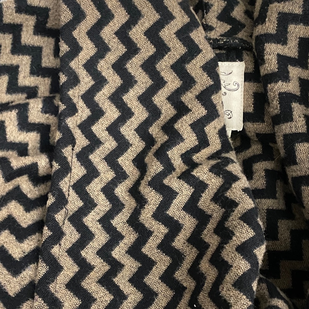 Anthropologie Tulle Wool Black and Tan Chevron Trench Coat - Picture 7 of 9